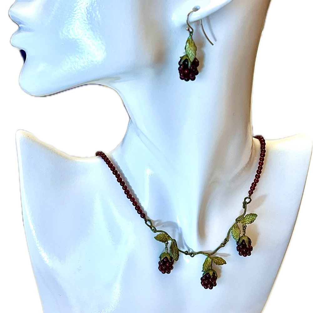 Michael Michaud Raspberry Garnet & Bronze Necklace & Earrings Jewelry Set - Picture 2 of 7